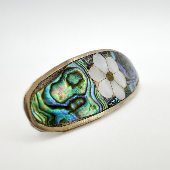 Antique Mother of Pearl Brooch Alpaca Silver with Old Double C Clasp - Picture 5 of 13